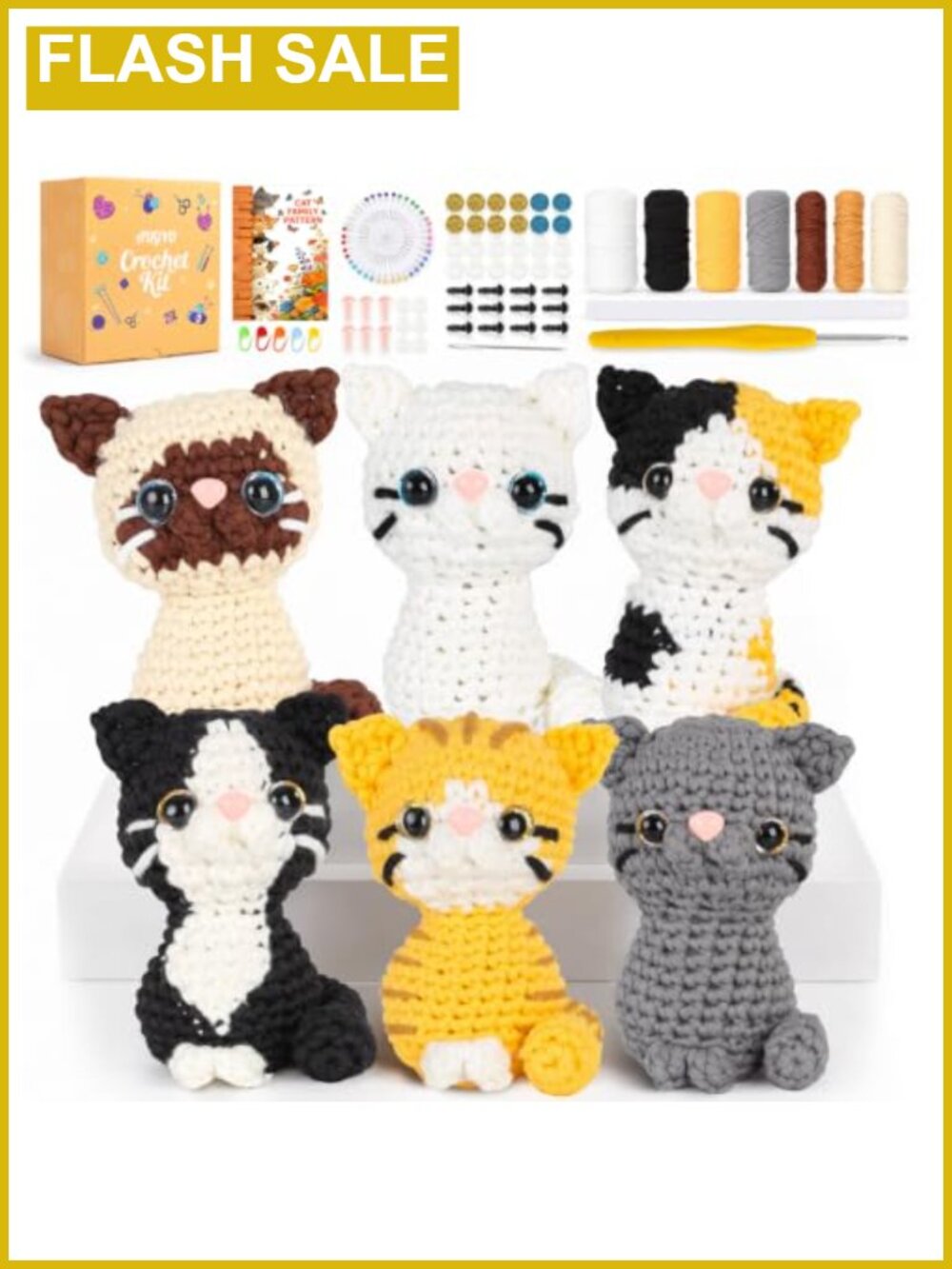 Crochet Kit for Beginners 6 Cat Amigurumi Craft Kit
